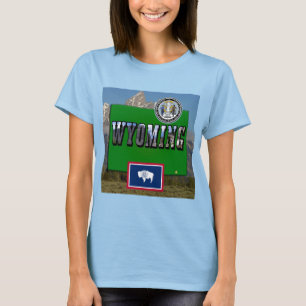 T-shirt Image et texte du Wyoming, carte, drapeau et sceau