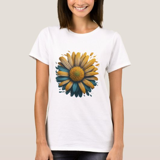 T-shirt image stylisée d'une marguerite fleurie, (Devant)