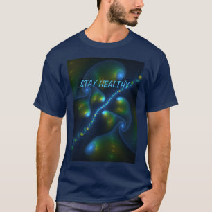 T-shirt Imaginaire Abstrait Bleu Vert Jaune Fractal Texte
