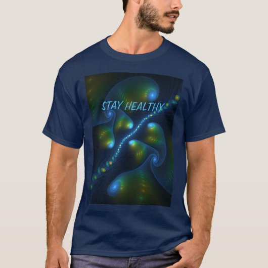 T-shirt Imaginaire Abstrait Bleu Vert Jaune Fractal Texte (Devant)