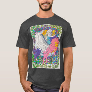 T-shirt Imaginaire blanc ailé licorne volant avec fée