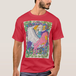 T-shirt Imaginaire blanc ailé licorne volant avec fée