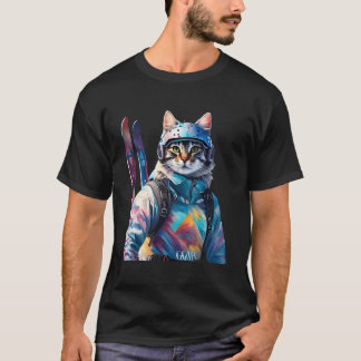 T-shirt Imaginaire Cute Chat Skis alpins
