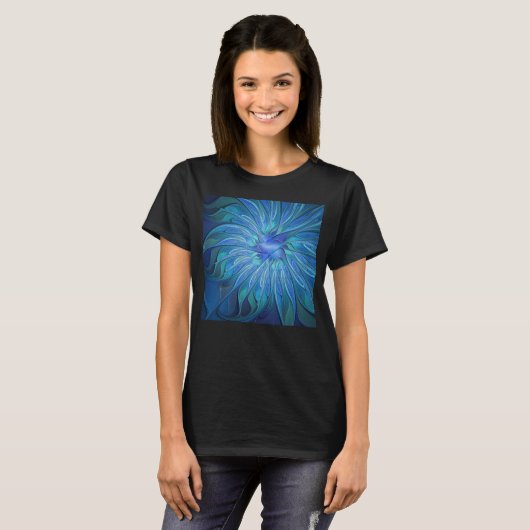 T-shirt Imaginaire Fleur Bleue Motif, Art Fractal Abstrait (Devant entier)