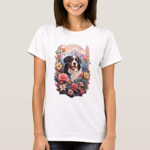 T-shirt imaginaire floral 3D Bernese Mountain Dog Birds Vi
