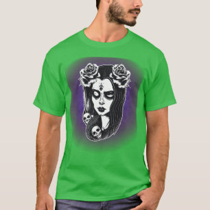 T-shirt Imaginaire Goth Girl avec des crânes et des roses