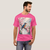 T-shirt Imaginaire mignon Sakura Bleu d'oiseau (Devant entier)