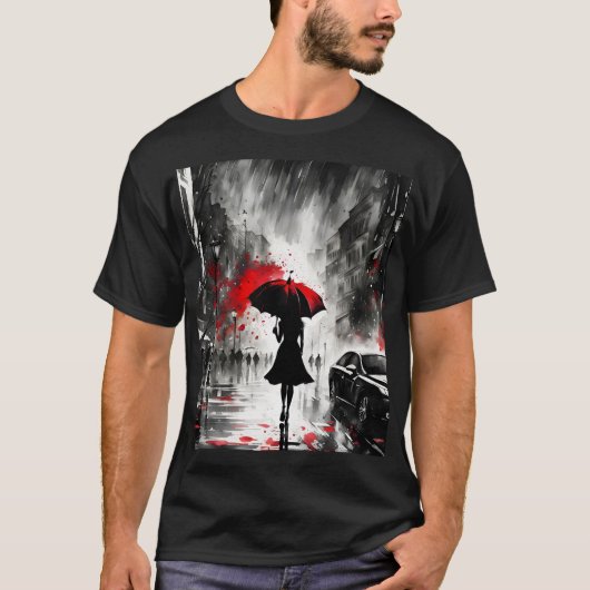 T-shirt Imaginaire mignonne fille pluie parapluie (Devant)