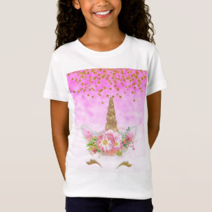 T-Shirt Imaginaire rose et étoiles d'or licorne