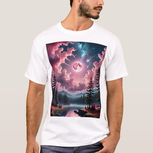 T-shirt Imaginaire rose Lune Dreamy Night Sky Paysage Tee (Devant)
