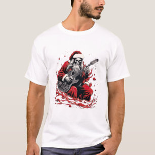 T-shirt Imaginaire Skull Skeleton Père Noël Jouer une guit