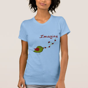 T-shirt "Imaginez" la conception d'oiseau et de coeurs
