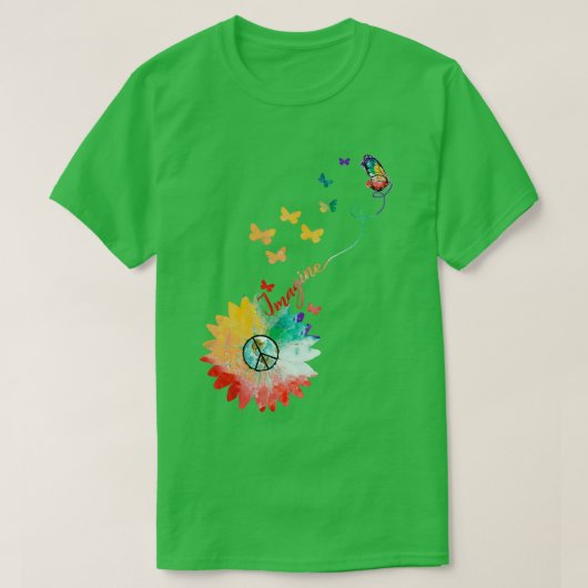 T-shirt Imaginez le papillon de fleurs Terre signe de paix (Design devant)