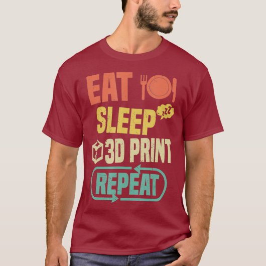 T-shirt Impression 3D Dormir Manger Répéter Impression 3D  (Devant)
