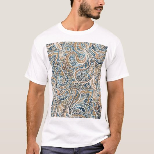 T-shirt Impression à main Paisley multicolore (Devant)