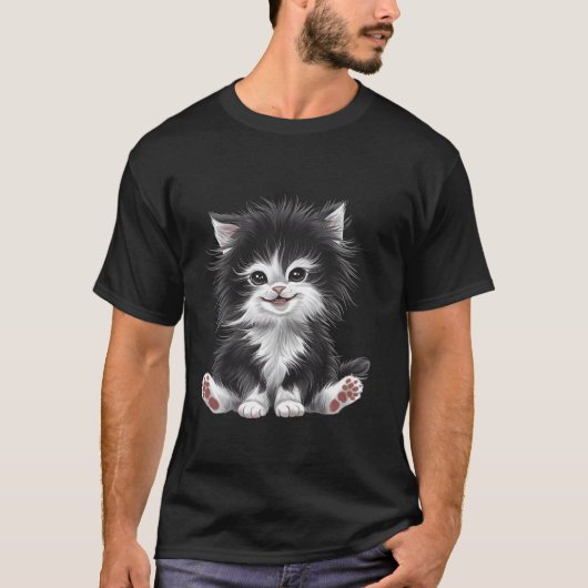 T-shirt impression artistique de chat rigolo (Devant)