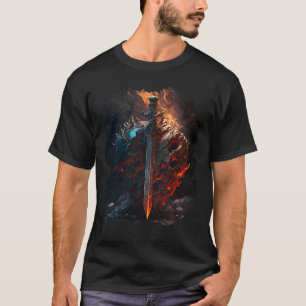 T-shirt Impression au verso Épée flamboyante et bouclier l