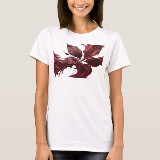 T-shirt Impression créative de feuilles abstraites rouges (Devant)