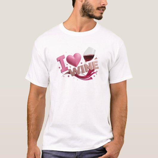 T-shirt Impression créative I LOVEW WINE rose accrocheuse (Devant)