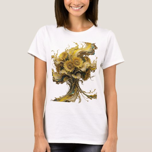 T-shirt Impression d'art abstrait en or Statement (Devant)