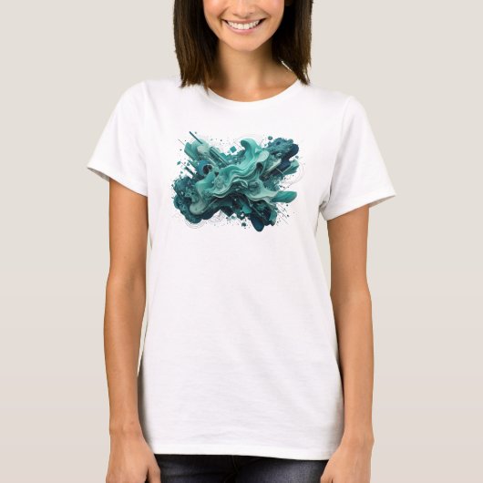 T-shirt Impression d'art abstrait sarcelle EDGEY (Devant)