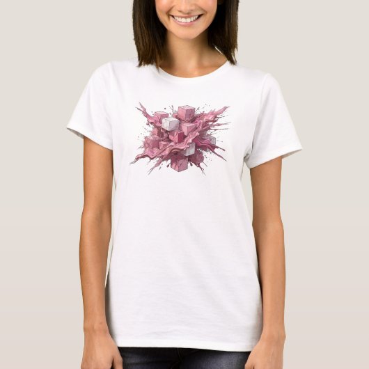 T-shirt Impression d'art de cubes abstraits rose frappant (Devant)