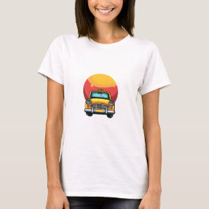 T-shirt Impression d'art de taxi jaune moutarde rétro sur