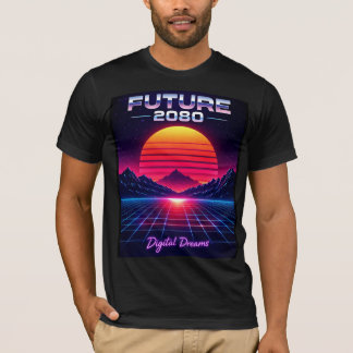 T-shirt Impression d'art néon rétro Rêves numériques Futur