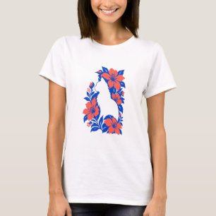 T-shirt Impression de chat au cobalt corail