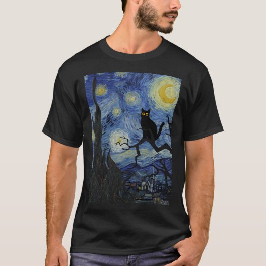 T-shirt Impression de chat Nuit étoilée Vincent Van Gogh C (Devant)