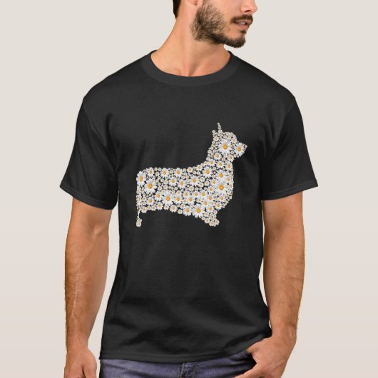 T-shirt Impression de corgis avec des fleurs de marguerite (Devant)