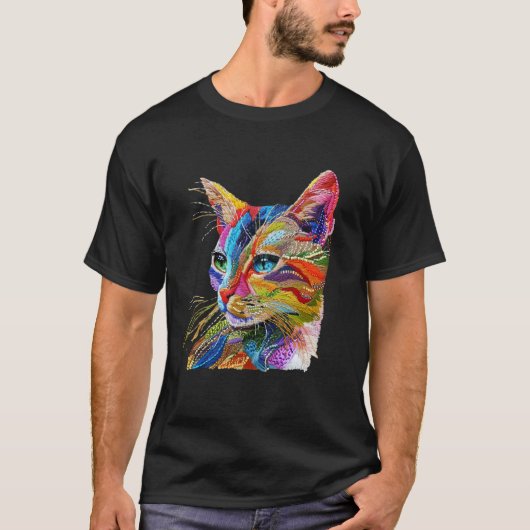 T-shirt Impression de couture - Chat coloré (Devant)