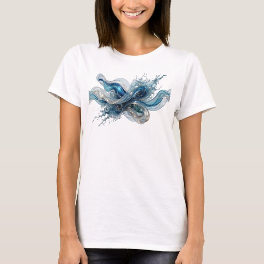 T-shirt Impression de flux d'eau argentée propre (Devant)