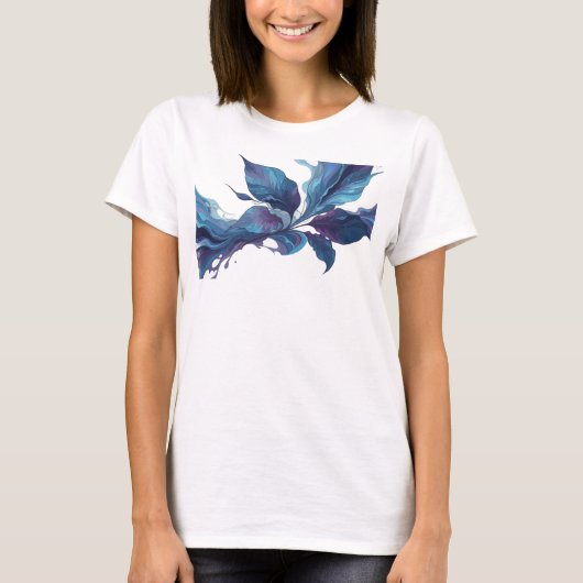 T-shirt Impression de mode de feuilles abstraites bleu mar (Devant)