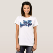 T-shirt Impression de mode de feuilles abstraites bleu mar (Devant entier)