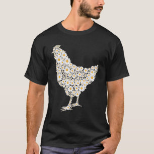 T-shirt Impression de poulet de fleurs de marguerite blanc