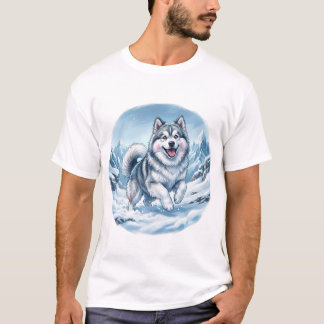 T-shirt Impression de torse de chien de montagne d'hiver