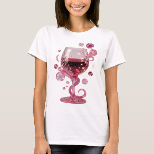 T-shirt Impression de VERRE DE VIN rose en argent moderne