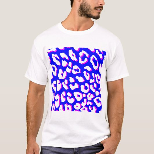 T-shirt Impression Léopard Blanc Bleu Rose (Devant)