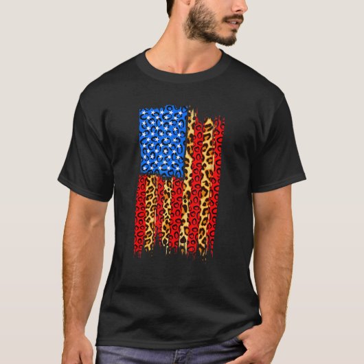 T-shirt Impression léopard Guépard Drapeau Américain 4 jui (Devant)