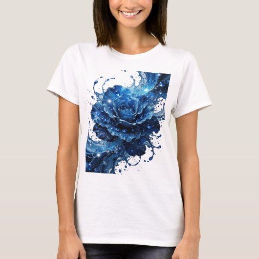 T-shirt Impression Rose Bleue Argentée Crisp (Devant)