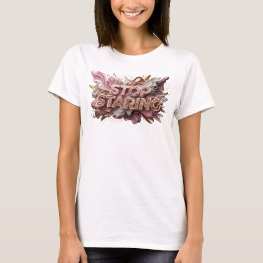 T-shirt Impression Rouge Clair STOP REGARDEZ Print (Devant)