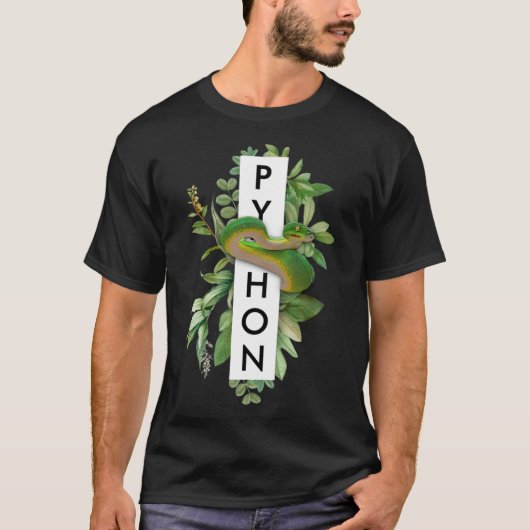 T-shirt Impression tropicale Python Arbre Vert (Devant)