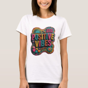 T-shirt Impression VIBES POSITIVES Jaune Élégante