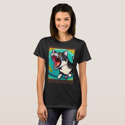 T-shirt Impressionistic Cat Screaming Impressionism Cats (Devant entier)