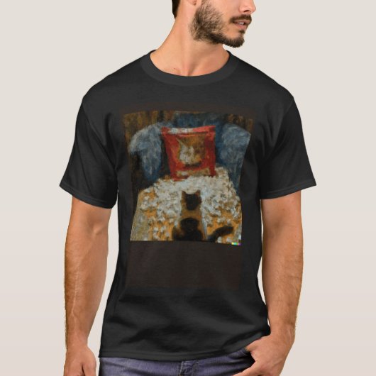 T-shirt Impressionniste IA Chat Mangeant du Popcorn (Devant)
