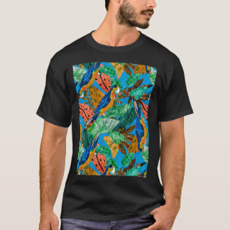 T-shirt imprimé artistique avec feuillage et perroquets