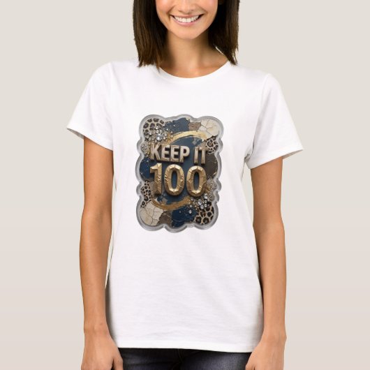 T-shirt Imprimé KEEP IT 100 Or Élégant (Devant)