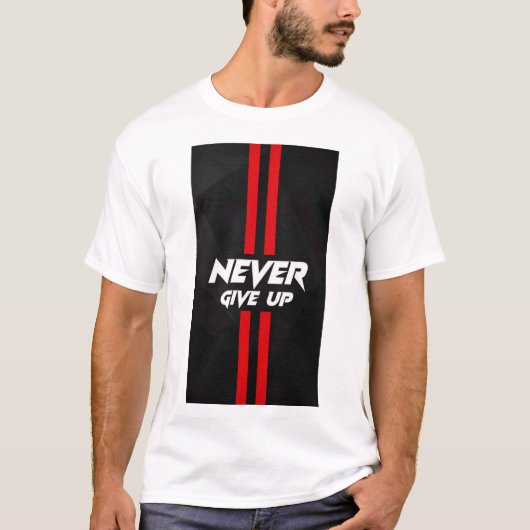 T-SHIRT IMPRIMÉ TEXTE NEVER GIVE UP (Devant)