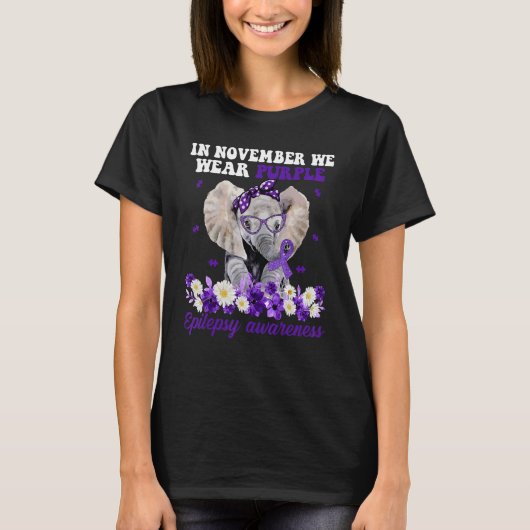 T-shirt In November We Wear Purple Elephant Epilepsy Aware (Devant)